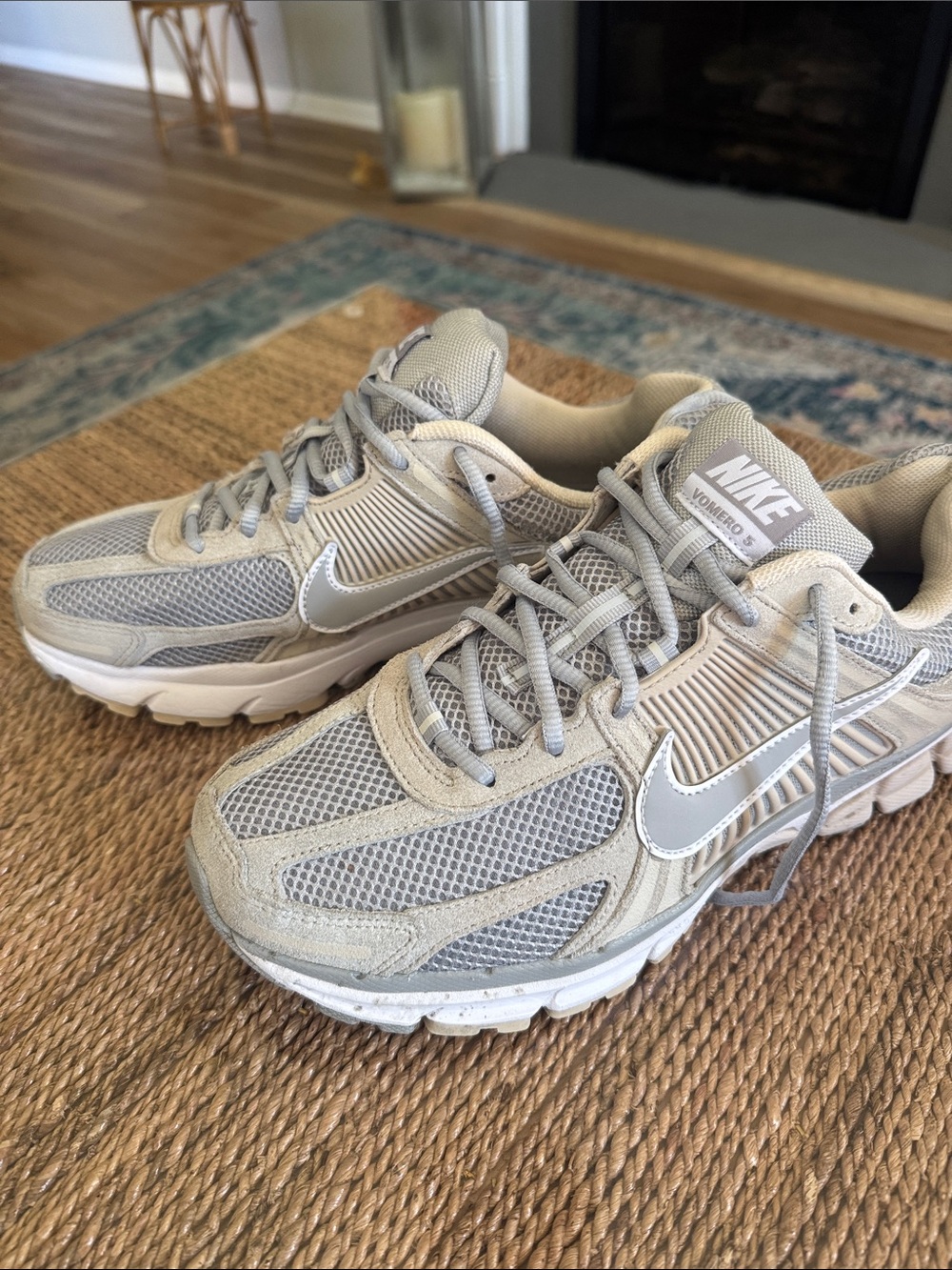 Nike Men’s Neutral Beige and Light Gray Vomero 5 Sneakers